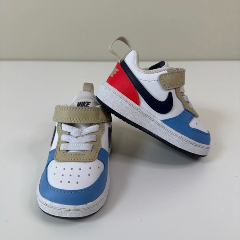 Nike Court Borough Low 2 Toddler Sneakers White Blue Red DV5458-124 4C